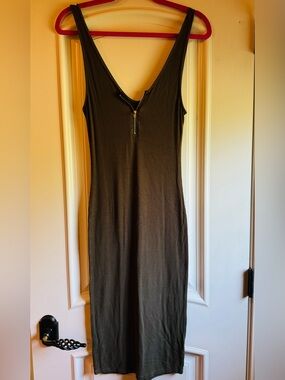 Ribbed Olive Green Zip-Front Tank Dress